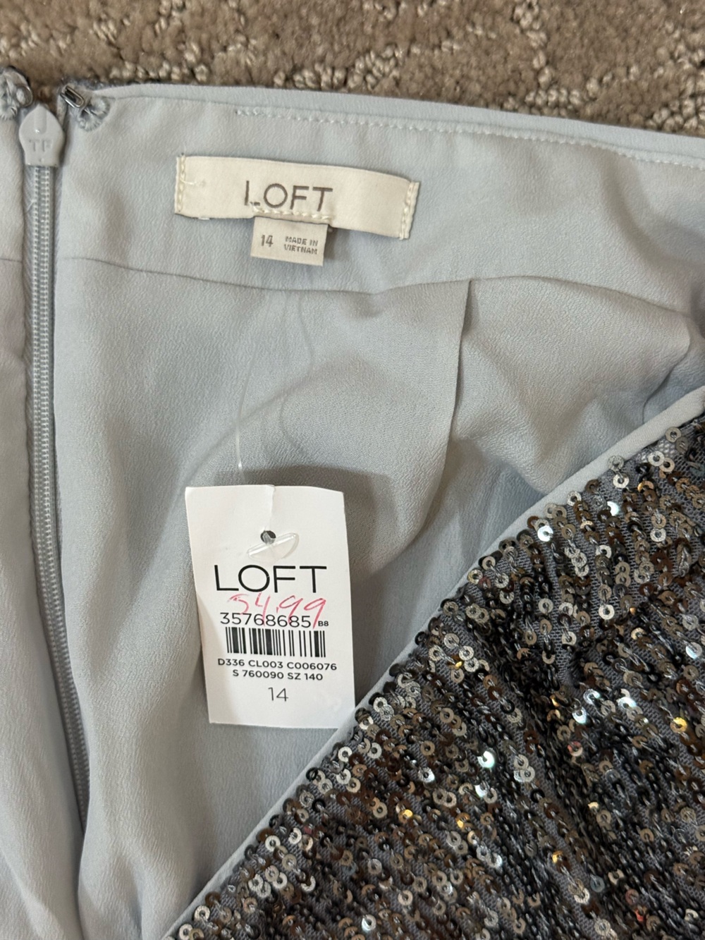 NWT LOFT Sequin Wrap Shift Skirt- Gunmetal Silver- 14 - Picture 4 of 8